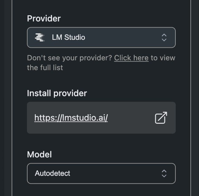 Continue Select Provider LM Studio