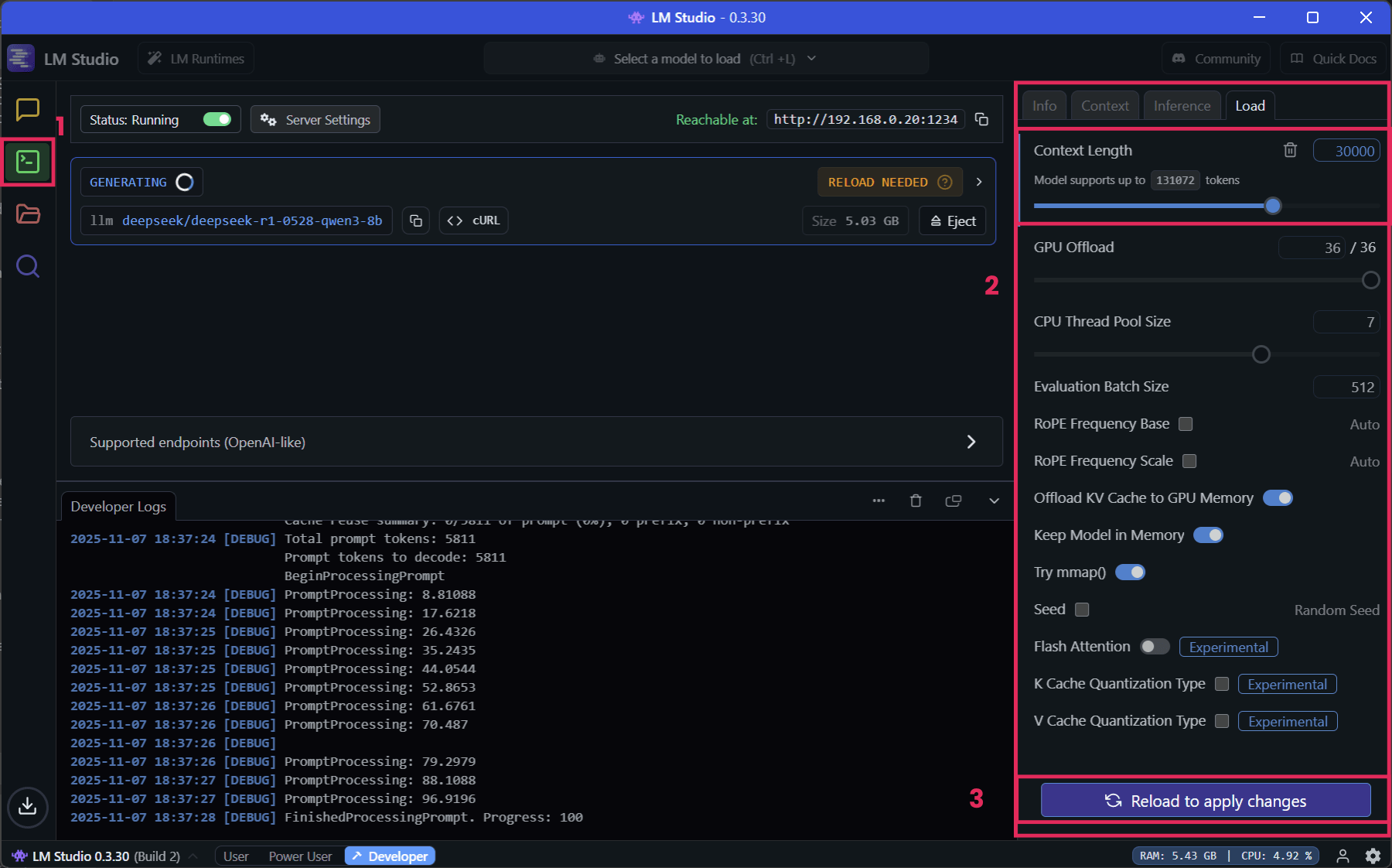 LM Studio Model Load Panel