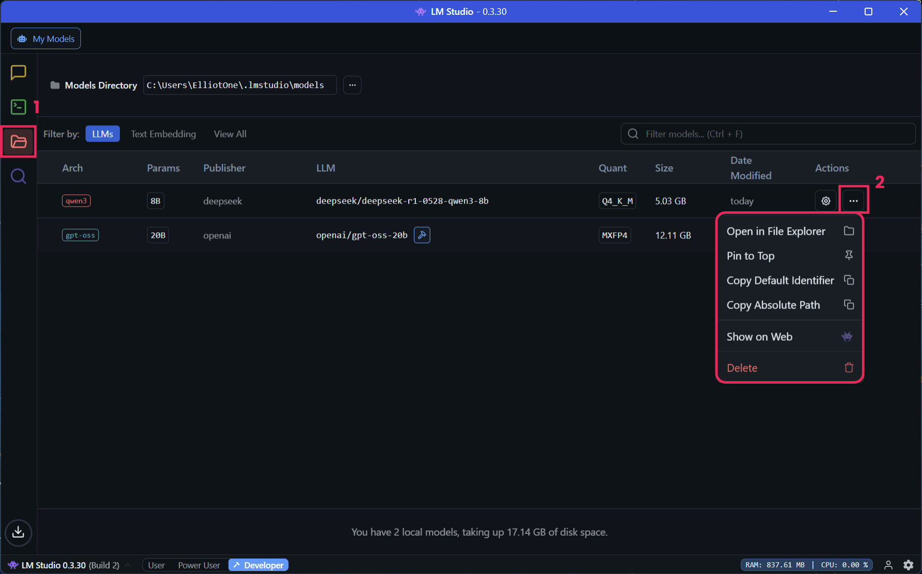 LM Studio My Models Tab